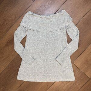 Eri + Ali Silver Gray Naples Off-the-Shoulder Fold-over Sweater Size XS